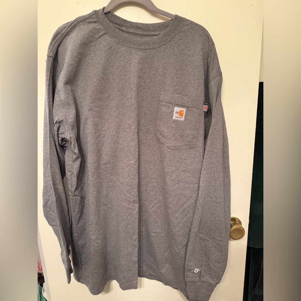 Carhartt Force Flame Resistant FR Gray Workwear Long Sleeve Tee